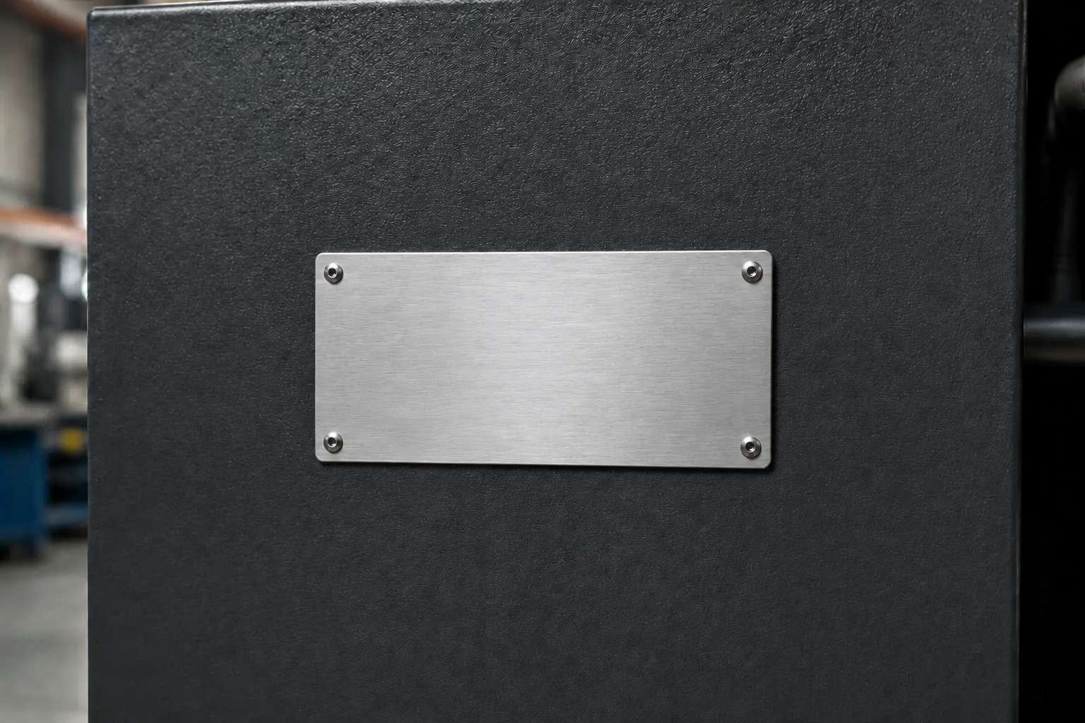 Plaque signalétique CE SPMD gravée et fixée sur une machine industrielle