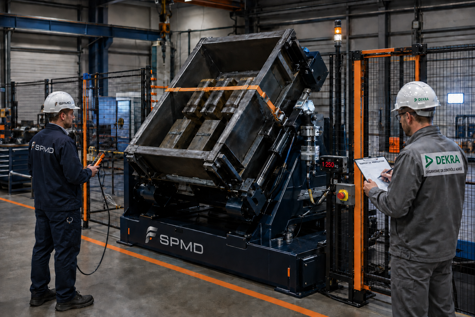 Machine spéciale SPMD réalisant un cycle fonctionnel et un essai en charge instrumenté sous surveillance indépendante