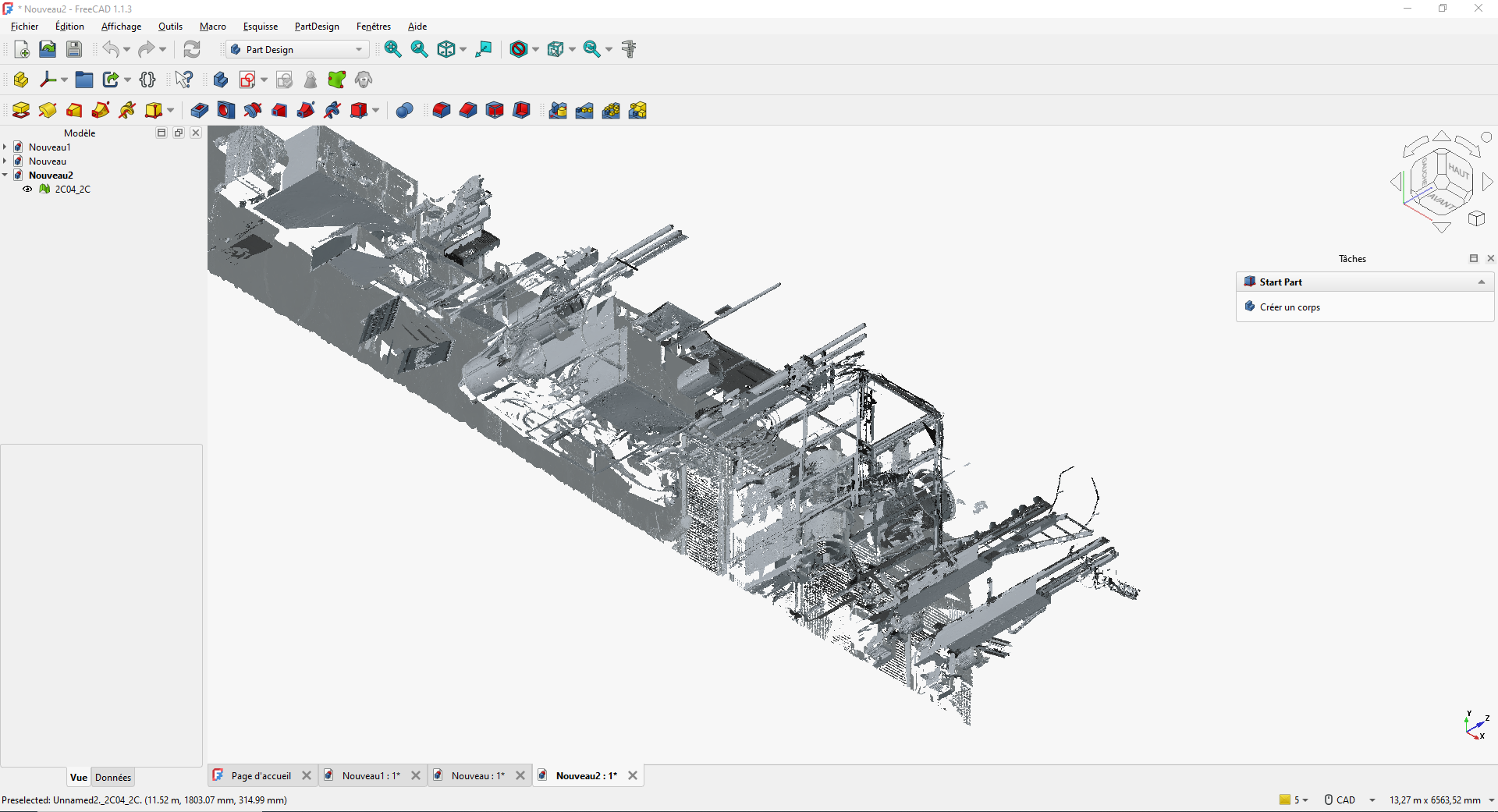 Vue globale du nuage de points d’une ligne de production multi-zones