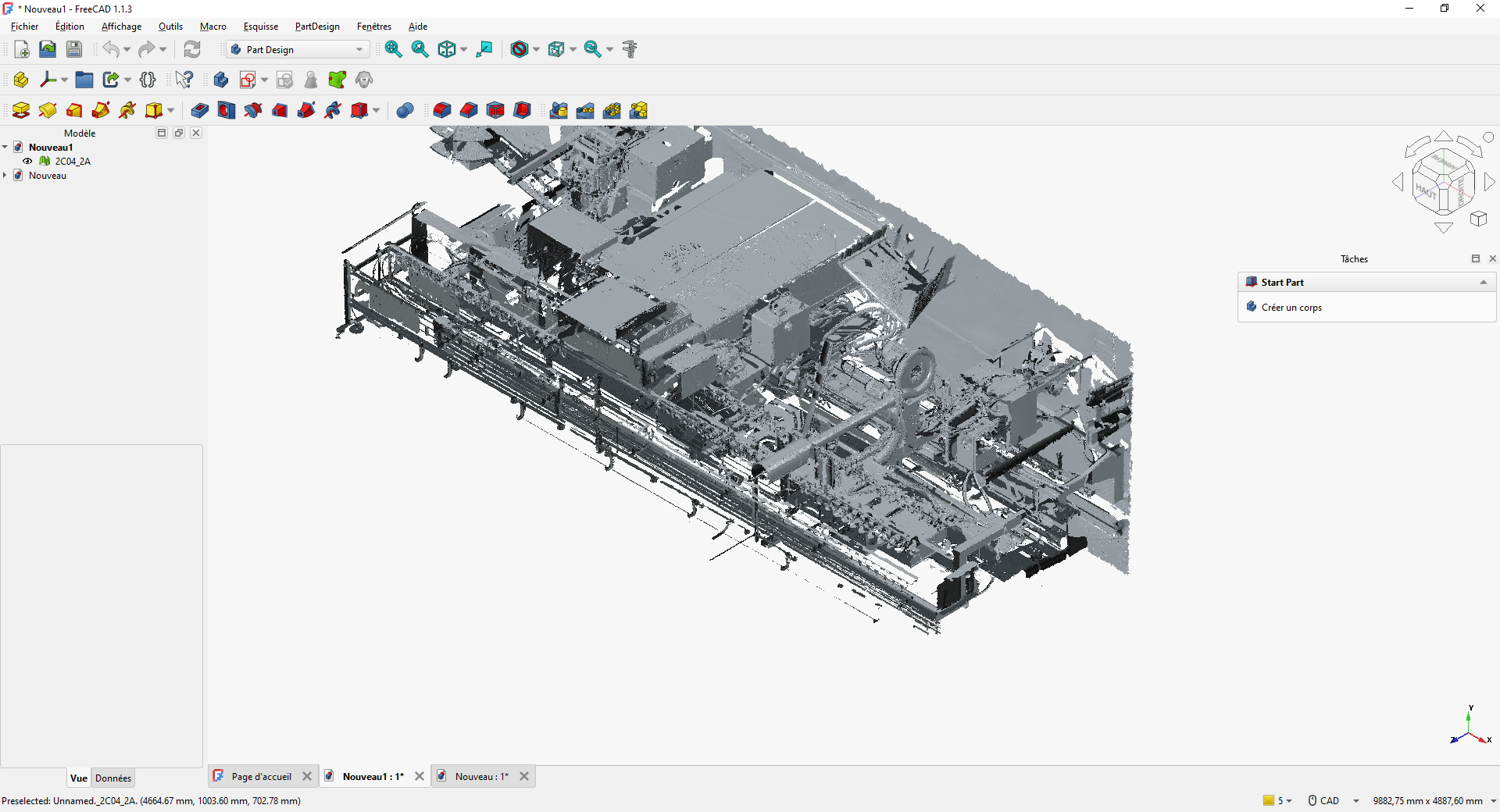 Scan 3D détaillé de la zone centrale d’une ligne de fabrication